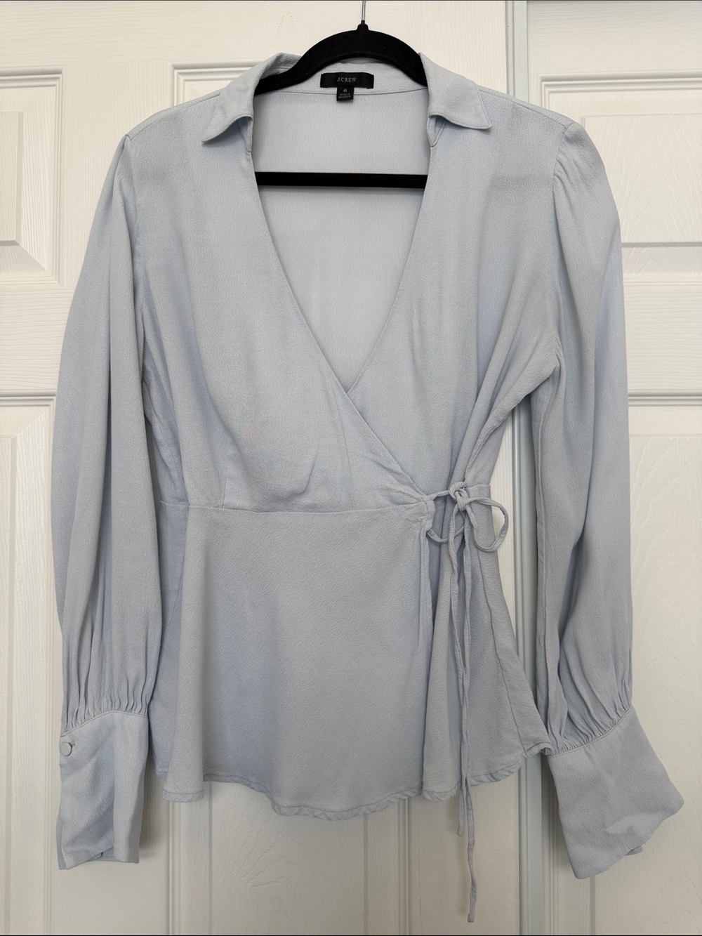 J. Crew Pale Blue Wrap Blouse with Tie Detail